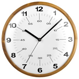 TAHITICA Wooden Wall Clock, 30cm Modern Silent Wall Clocks Quartz Decorative Clocks, Classic Large Number Round Clock for Bedroom Home Kitchen Room Office School