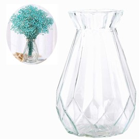 EatingBiting 5.7" Decorative Clear Glass Diamond-Faceted Flower Vases Decorate Ornaments with Criss Cross Diamond Cut Engraving - Floral Arrangements, Dining Living Room,Home Decor, Wedding Gift, Flo