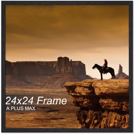 A PLUS MAX Square 24x24 Frame, Black Engineered Wood Picture Frame for 24 x 24 Picture Poster Photo, Light Weight 24 by 24 Frame with Wood-grain for Wall - 1 Pack/Black/24 x24