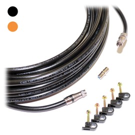 CableProof RG11 COAXIAL Cable with F Connectors on Each end - Tri-Shield Underground Coax Direct Burial Gel Coated Flooded Indoor/Outdoor Wire + Extra Barrel & 5 Screw Clips (450 FT, Black)