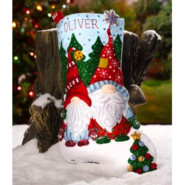 Bucilla, Chillin' with My Gnomie 18" Felt Applique Stocking Making Kit, Perfect for Holiday DIY Needlepoint Arts and Crafts, 89566E