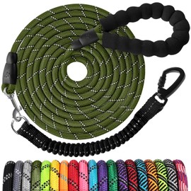 Long Dog Leash 15 FT: Heavy Duty Nylon Rope Leashes for Dogs Training with Reflective Threads Bungee and Padded Handle - Dog Lead for Large Small Medium Dogs Outside Walking Hiking
