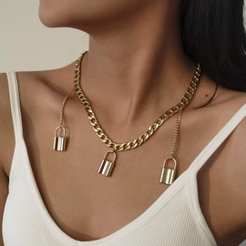 fxmimior - Gargantilla de capas simples de plata hecha a mano con colgante multicapa ajustable chapado en plata para mujeres y niñas (oro)