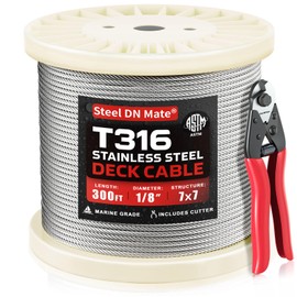 Steel DN Mate 300FT 1/8" T316 Stainless Steel Cable for Deck Cable Railing System, 7x7 Strands Cable Wire Rope with Cutter, Marine Grade Aircraft Cable for Stair Fence Wire Railing