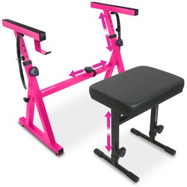 Liquid Stands Pink Piano Keyboard Stand and Bench Set - Portable Heavy Duty Digital Piano Stand for 54-88 Key Electric Pianos & Adjustable Piano Bench, Chair,Stool Sturdy Keyboard Music Stand and Seat