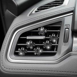 6 Pcs Bling Flower Air Vent Clips, Cute Daisy Air Fresheners Rhinestone Flower Car Interior Accessories Sparkle Girly Vehicle Vent Outlet Decoration Charm for Women and Girls