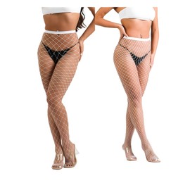tighsjun Women's Sexy High Waist Tights Fishnet Stockings Thigh High Pantyhose Size Medium Large White