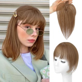BUPPLER Hair Toppers for Women Real Human Hair-360°3D Topper with Bangs for Thinning Hair Clip in Bangs with Upgraded Silk Base Perfect for Daily Wear,4×6 Light Brown-6#