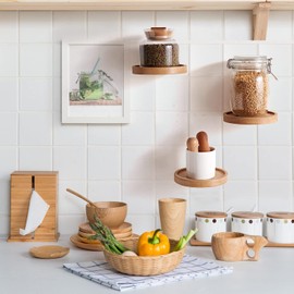 Gieanoo Wandregal Klein Holz, Eiche Massivholz Wandregal rund Schweberegal Holz pflanzenregal Wand Kleine Regale Wandbefestigung Wanddeko Hängeregal 3er Set