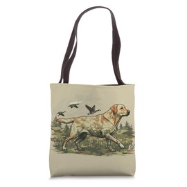 Yellow Labrador Dog Nature Marsh Ducks Hunting Camo Scene Tote Bag