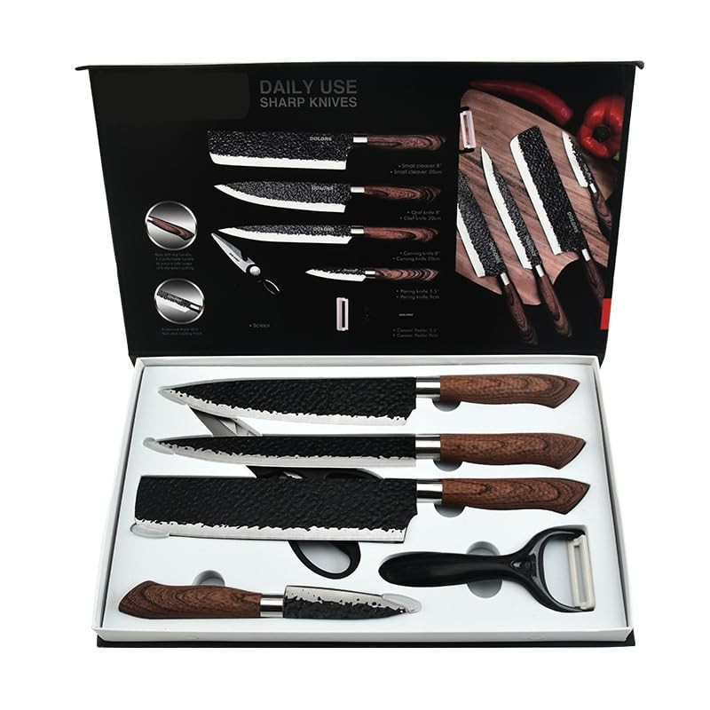 6 PCS Kitchen Knife Set and sharpener without Block, High