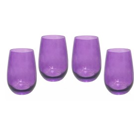 Epure 4 Stemless Chardonnay Wine Drinking Glasses Purple 17 ounce Teardrop Shape Glass