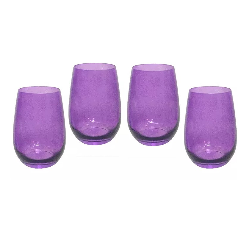 Epure 4 Stemless Chardonnay Wine Drinking Glasses Purple 17 ounce