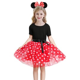 COTRIO Minni Polka Dot Tutu Dress Toddler Girls Princess Mouse Headband Dress Size 4T/3-4 Years/Red