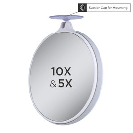 Zadro Espejo de Maquillaje de Doble Cara 10X/5X de Aumento Compacto, Ligero, portátil, con Ventosa, acrílico Transparente, Gris/Blanco