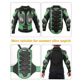 Kids Motorcycle Jacket Dirt Bike Gear,Motocross Spine Chest Protector Armor Suit with Knee Shin Guards Full Body Armor Jacket (US, Alpha, XX-Small, Regular, Green)