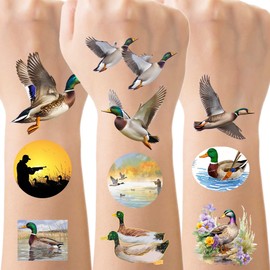160 PCS Mallard Duck Themed Tattoos Temporary Stickers One Lucky Duck Baby Shower Duck Hunting Birthday Party Favors Supplies Decorations Goodie Bag Tattoos(24 Sheets)