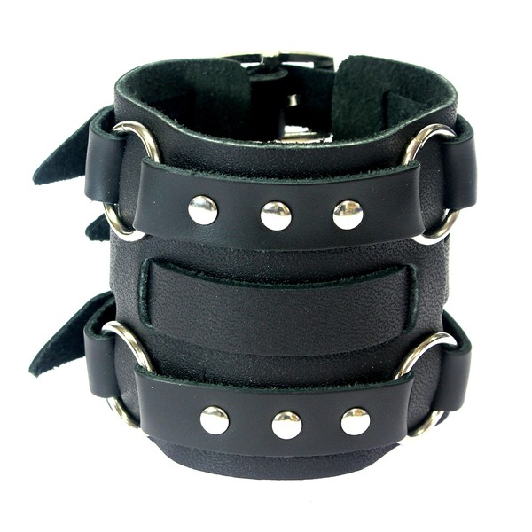 Neptune Giftware Wide Triple Strap Leather Cuff Wrap Gothic Wristband