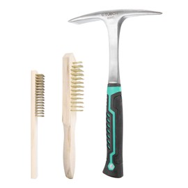 HARFINGTON 3pcs 28oz Welding Chipping Hammer with 10.6" & 8.1"Welding Steel Wire Brush Copper-plated Slag Remove Tool Kit for Rock Pick Forged Brick, White