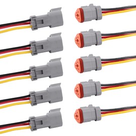 Flytuo Deutsch DT 3 Pin Connector 5 Pack - Waterproof Male Female Plug Socket Quick Disconnect for Car, Truck, Boats, LED Work Light - 16AWG, Grey