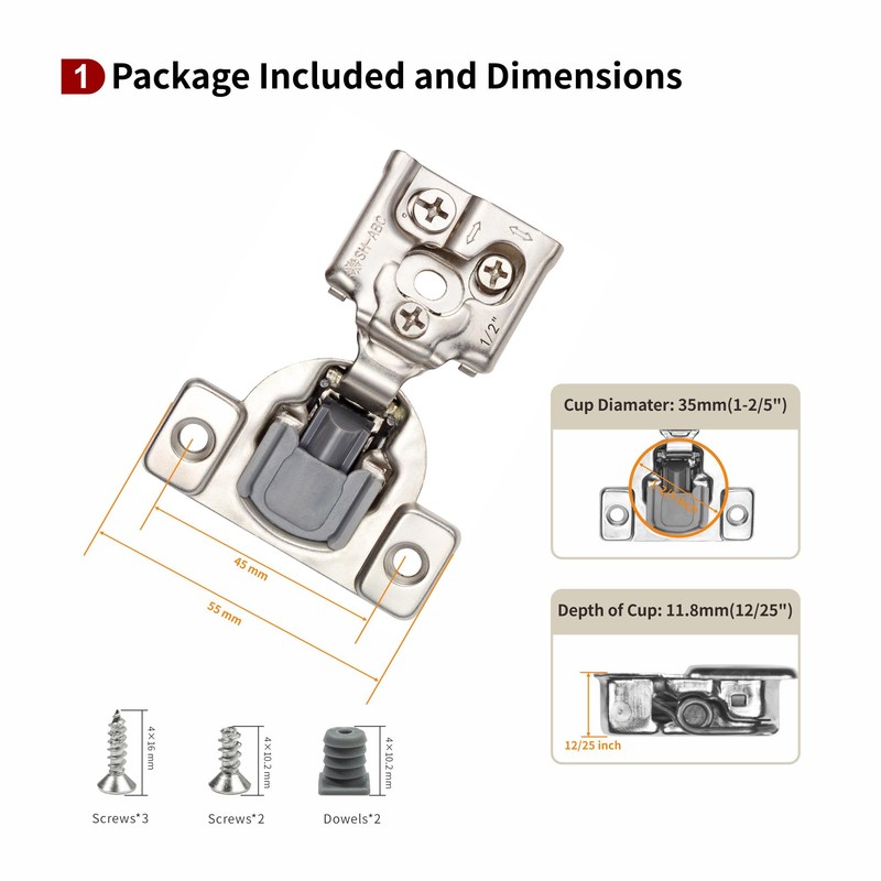 STIANC 2 Pack 1/2” Overlay 3D Soft Close Hinges for