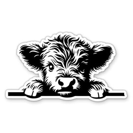 Highland Cow Peeking Sticker - for Water Bottle Phone Car Tumbler Laptop - Cute Cow Decal - Waterproof Vinyl - 3"