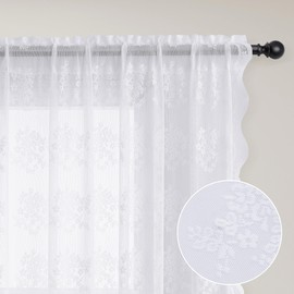 Cream Ivory Sheer Curtains 90 Inches Long 2 Panels Vintage Lace Voile Sheer Floral Curtain Farmhouse Boho Textured Flower Pattern Rod Pocket Privacy Window Curtains for Living Room Bedroom Decor 52X90