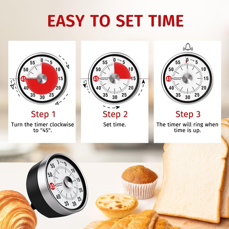 Visual Kitchen Timer, 60 Minute Mechanical Timers for Home Cooking