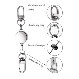 3 Pack Retractable Key Chain Ring, Zinc Alloy Metal Badge Holder Reel With Hook 12.6" Stretch Belt for Card Fix