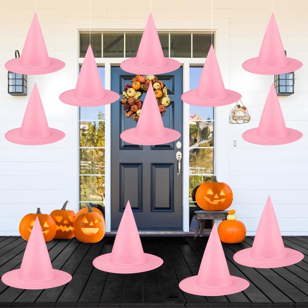 12 PCS Halloween Witch Hat Pink Hanging Witch Hats with