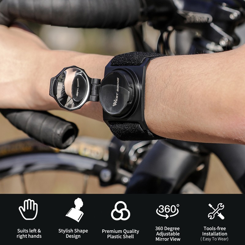WEST BIKING Bike Wrist Rearview Mirror 360° Rotate Convex Reflector