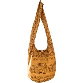 CCcollections Unisex Adult (Luggage Only) Printed Coton Sling Bag, Elephant mustard yellow