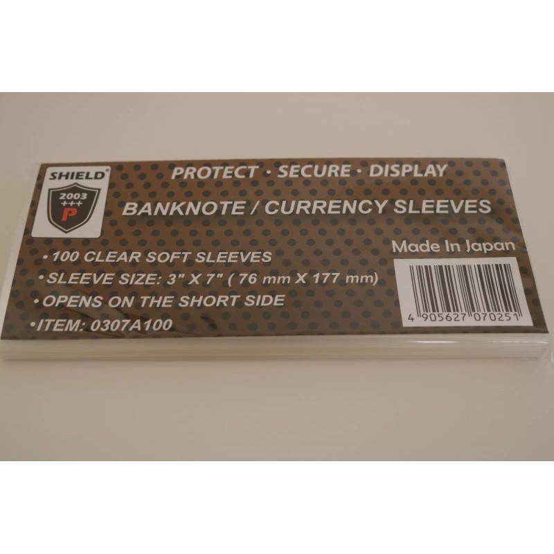 SHIELD 100 Sleeves 3" x 7" for U.S BANKNOTE /