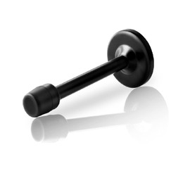 KOLAKO Door Stop, 4 Inch Black Door Stopper for Bottom of Door, Wall Mount Brushed Stainless Steel Baby Proof Modern Metal Rigid Long Doorstops with Rubber Bumper Tip