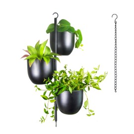 HemePaha Metal Hanging Planters, Three Tiers Black Modern Plant Hanger with 6 Inch Flower Pots in Oval Shape,Wall and Ceiling Plant Holders for Indoor Outdoor Plants, Home Décor