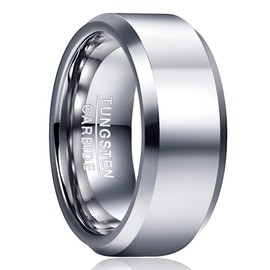 Cloyo Men's Wedding Ring 8mm Basic High Polished Silver Tungsten Carbide Rings Size O