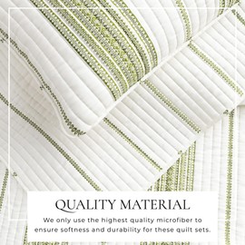 Twin/Twin XL Reversible Quilt Bedding Set - All Season, Modern, Lightweight Bedspreads - White and Green Striped Coverlets (Includes 1 Quilt, 1 Pillow Sham)