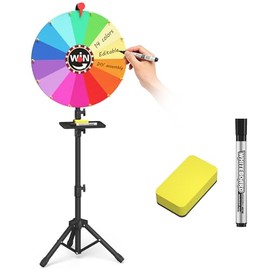 24 inch Prize Wheel, 14 Color Slots, Adjustable 47"-80" Height Spinning Wheel for Prizes with Marker & Eraser, Large Spin the Wheel Game with Stand, Suitable for Party, Carnivals & Tradeshow