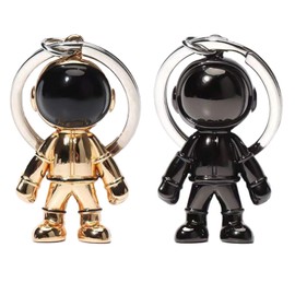 Floatdream 2 Pieces Astronaut Key Ring, Robot Key Ring, Car Charm Keychain, Suitable for Decorating Car Backpack Keys (Gold, Black), Gold, Black