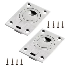 Stainless Steel Flush Pull Ring Handles, 2.4 x 1.7 Inch Boat Hatch Latches, 2 Pcs Solid Flush Lift Boat Ring Hatches Recessed Door Handle for Furniture Drawer Cabinet with 8pcs Mount Screws