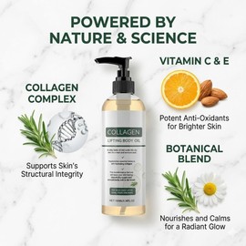 Elycura Collagen Lifting Body Oil for Skin, Hydrating Moisturizing Body Oil for Firmer Smoother Looking Skin, Helps Soften Crepey Skin, Lightweight Non Greasy After Shower Body Care, 3.38 Fl Oz