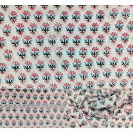 Hand Block Print 100% Cotton Fabric by The Yard PRECUT 1 Yard 42 Inch Width for Dressmaking & Crafting – Soft Cotton Quilting Fabric for Sewing (Dusty Rose HippieBlue Floral Print, 3 Yard Pre Cut)