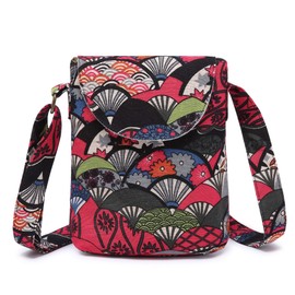 OPQRSTU Women's Retro Small Size Canvas Shoulder Bag Hippie Boho Crossbody Handbag, Red, S