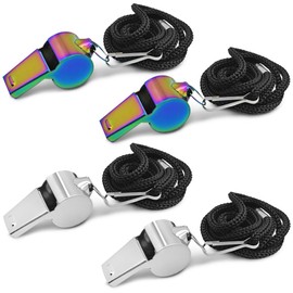 4 PCS Whistle, AFUNTA Stainless Steel Coach Whistle with Lanyard, Loud Whistle for Emergency, Women, Refereeing, Footballing, Pet Training