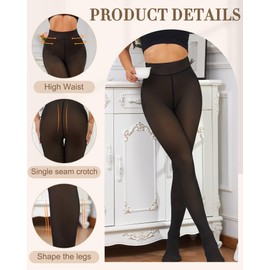 Justay 2 Pairs Fleece Lined Tights Women - Fake Translucent Thermal Black Winter Sheer Pantyhose Winter Thick Leggings (L)