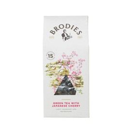 Brodies - Green Tea With Japanese Cherry - 100% Natural Eco-Friendly and Sustainably Sourced - 6 Boxes Of 15 Tea Bags - Total Of 90 Plastic Free Pyramid Teabags
