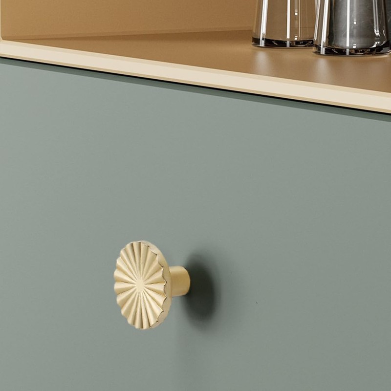 SYZOW 4 Pieces Brass Cabinet Knobs, Round Cabinet Knobs, Golden