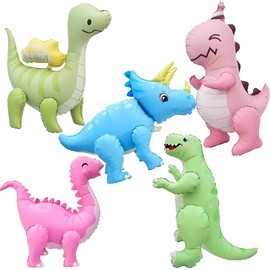 LilyZheng 5-Pack Self-Standing 3D Dinosaur Balloons Pastel Foil Balloons Inflatable Dino Party Decorations for Kids Birthday Jurassic Theme Dinosaur Supplies