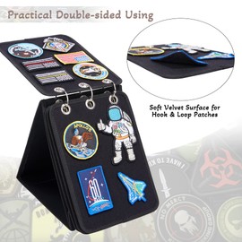 HUHYNN Patch Display, Vertical Patch Organizer with 4 Pages for Hook & Loop Patch Collections Display, 3-Ring Patch Display Holder (Black)