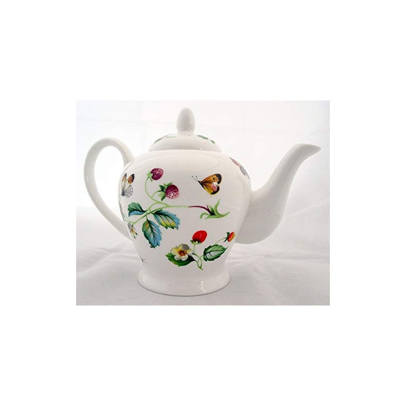 Fromeuropewithlove Strawberries & Butterflies Teapot Fine Bone China 20oz Teapot